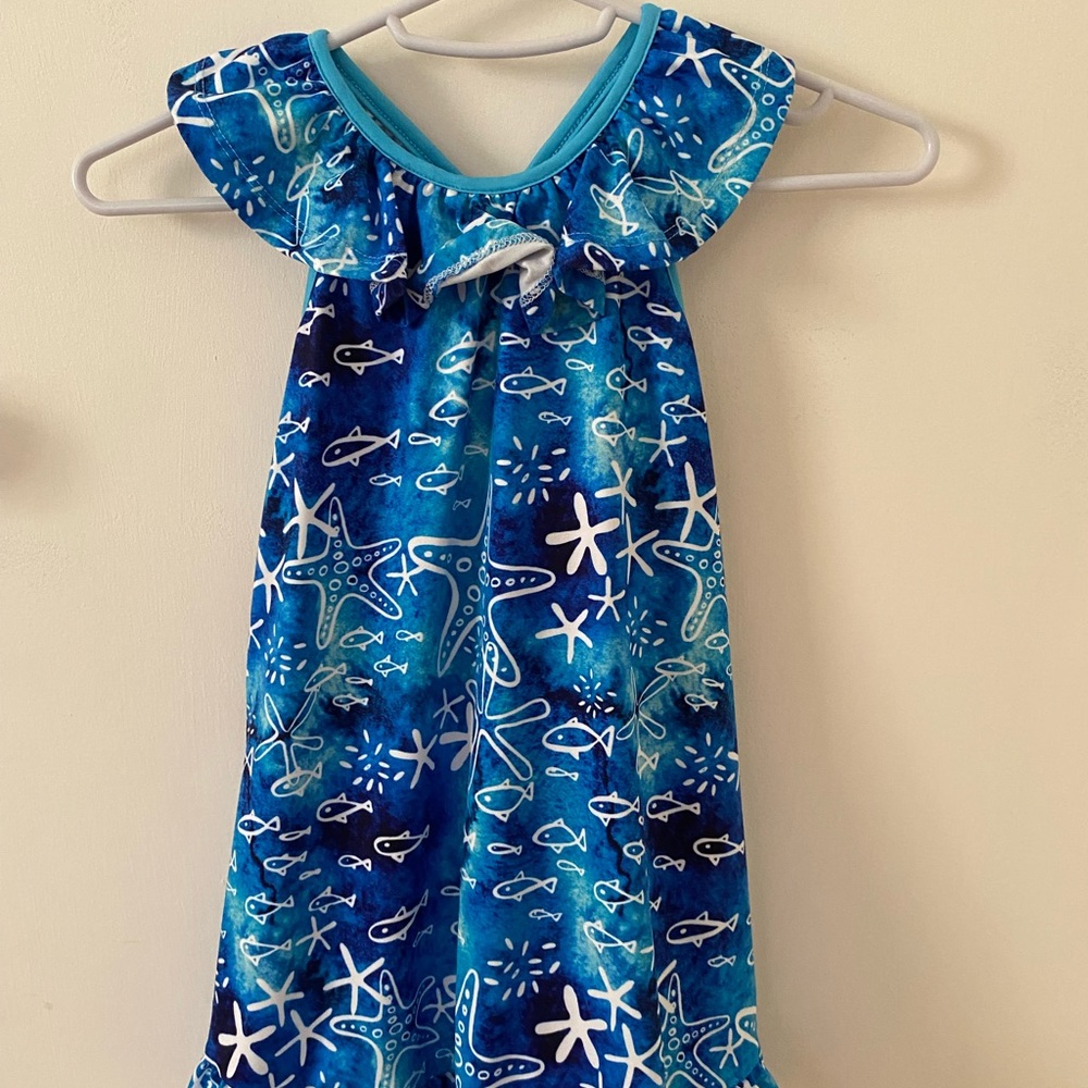 Blue Underwater Ruffle-Hem Yoke Dress